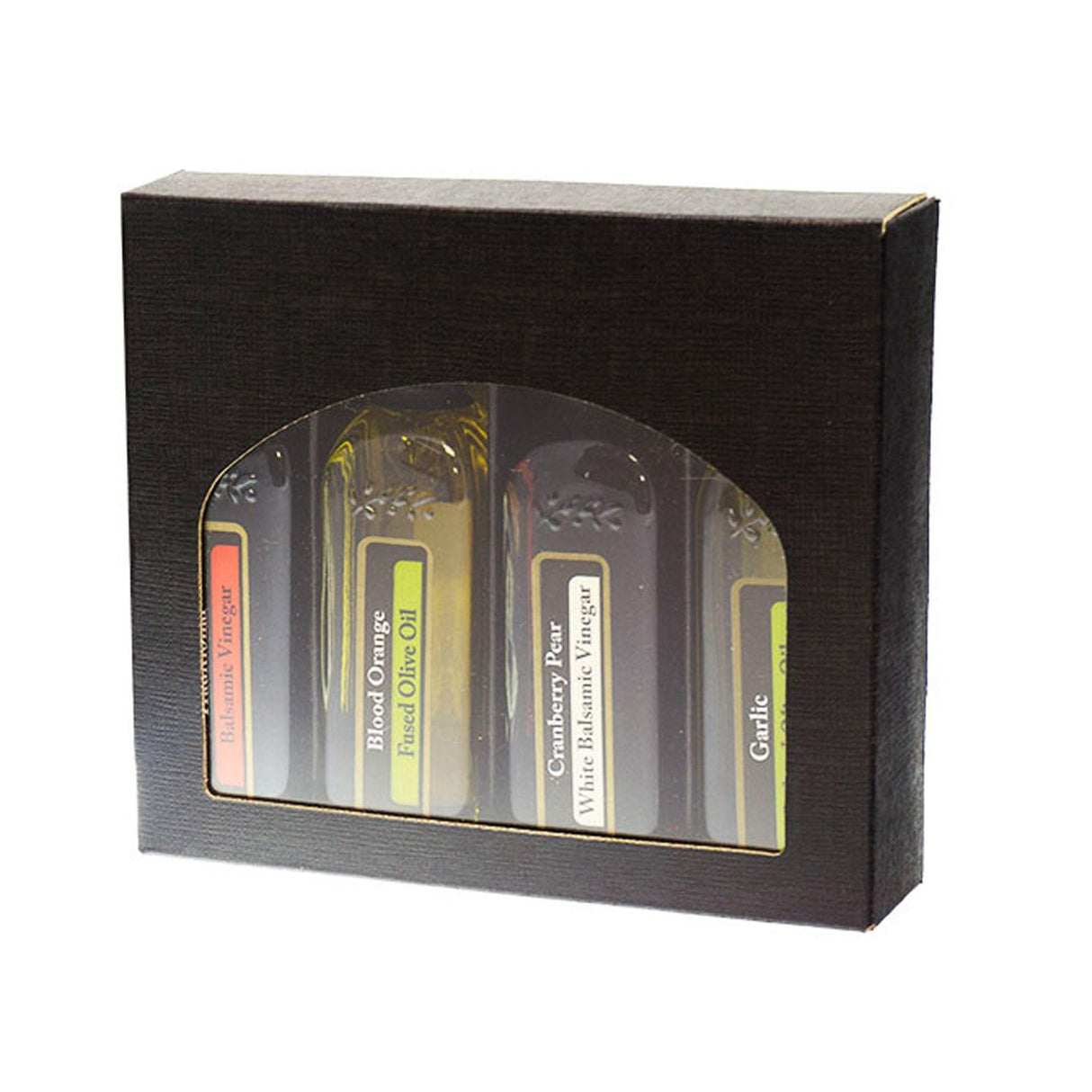 Black Linen Embossed - Olive Oil Bottle Box - 4 Bottle (60 ml) - 6 x 5-3/8 x 1-3/8"