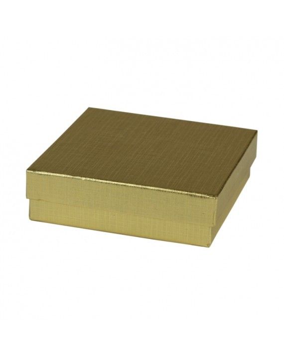 Gloss Gold Linen - Jewelry Box - 3-1/2 x 3-1/2 x 1"