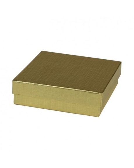 Gloss Gold Linen - Jewelry Box - 3-1/2 x 3-1/2 x 1"