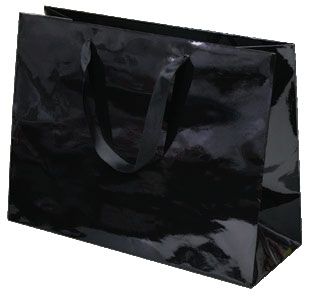 Black Gloss - Grosgrain Ribbon Handle Gift Bag - 12-1/2 x 4-1/2 x 9"