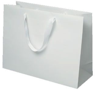 Matte White - Grosgrain Ribbon Handle Gift Bag - 12-1/2 x 4-1/2 x 9"