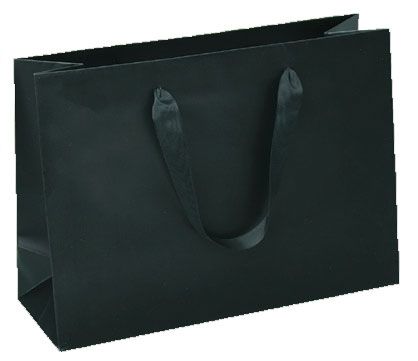 Matte Black - Grosgrain Ribbon Handle Gift Bag - 16 x 6 x 12"
