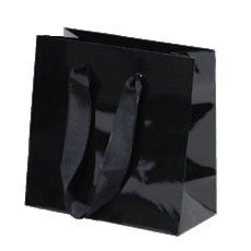 Black Gloss - Grosgrain Ribbon Handle Gift Bag - 6 x 3 x 6"