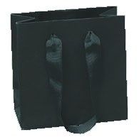 Matte Black - Grosgrain Ribbon Handle Gift Bag - 6 x 3 x 6"