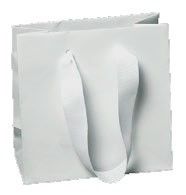 Matte White - Grosgrain Ribbon Handle Gift Bag - 6 x 3 x 6"