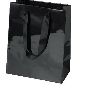 Black Gloss - Grosgrain Ribbon Handle Gift Bag - 8 x 4 x 10"