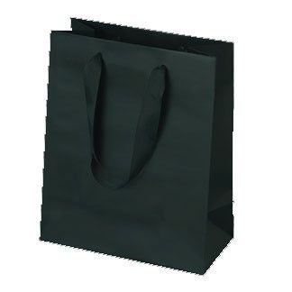 Matte Black - Grosgrain Ribbon Handle Gift Bag - 8 x 4 x 10"