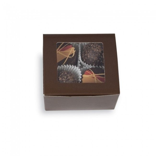 Brown - Ballotin Box - (4 Pc.) 2-5/8 x 2-1/2 x 1-1/4" - w/Window