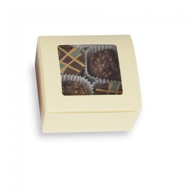Cream - Ballotin Box - (4 Pc.) 2-5/8 x 2-1/2 x 1-1/4" - w/Window