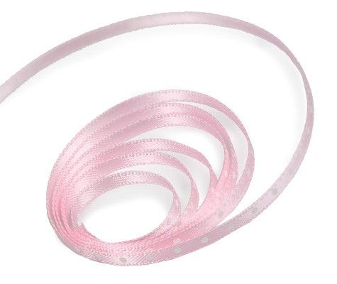 Light Pink / White Dot - Mercedes Dot Ribbon - 1/8" x 100 Yards