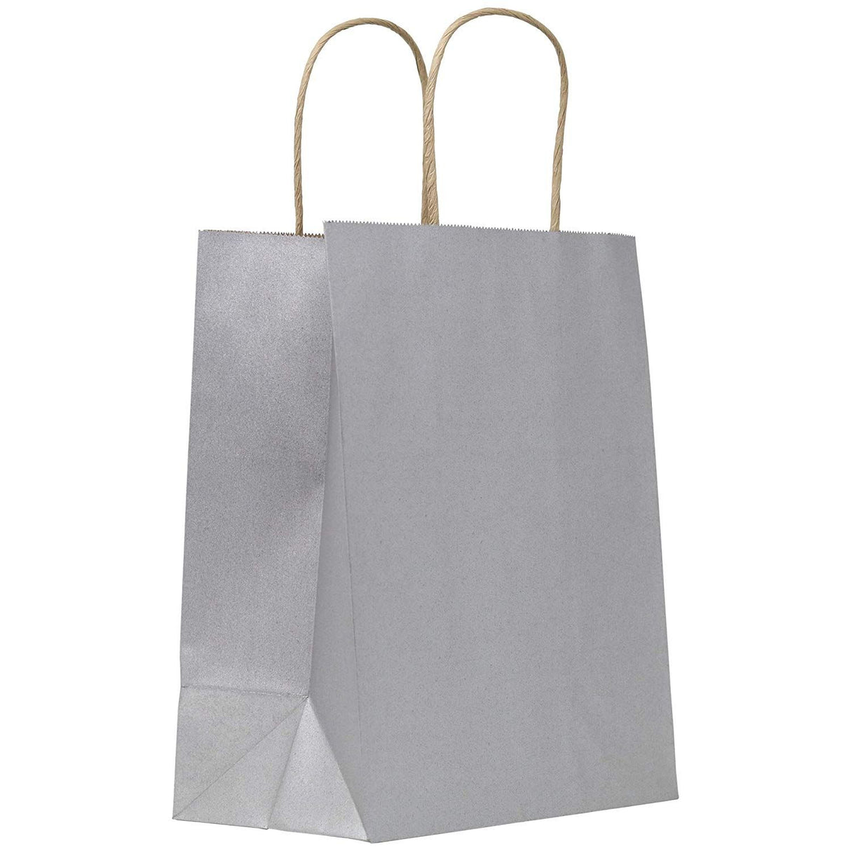Matte Metallic Silver - Matte Shopping Bags - 8 x 4-3/4 x 10-3/8"