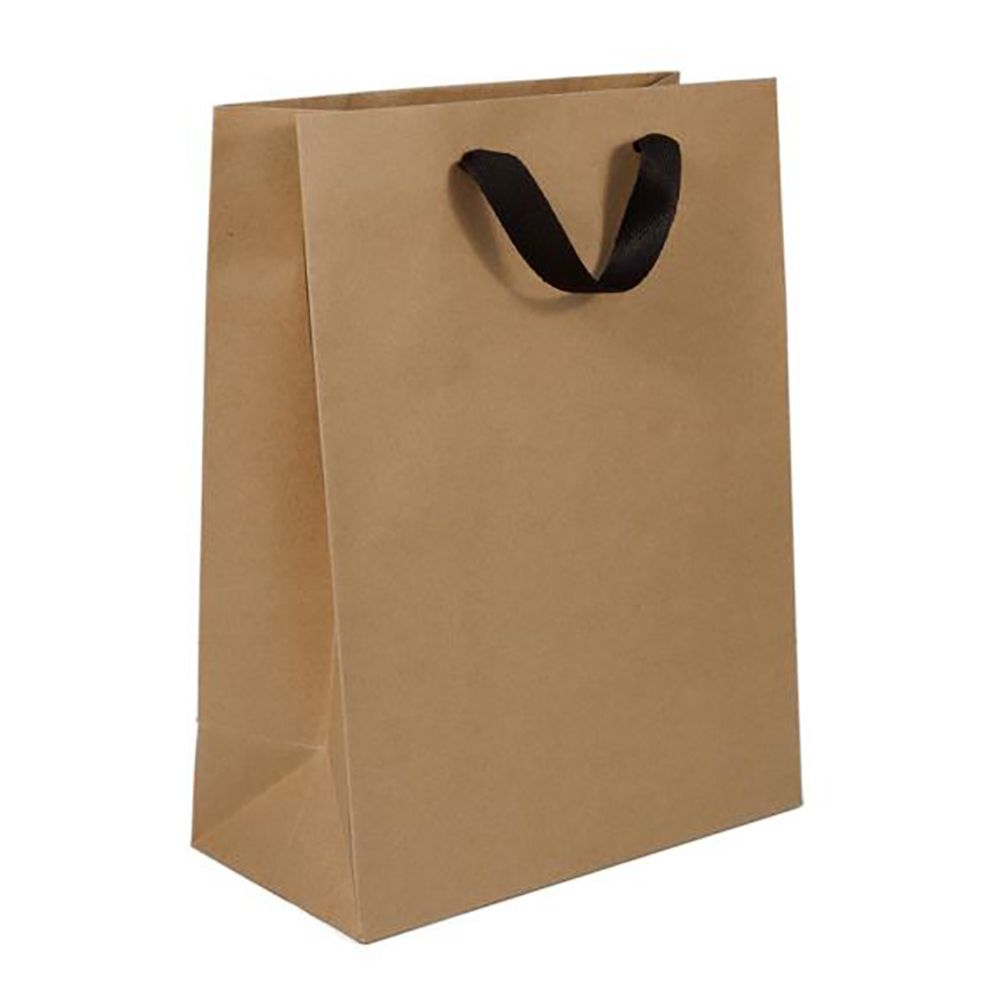 Chelsea Kraft / Black Handles - Twill Ribbon Handle Gift Bag - 10 x 5 x 13"