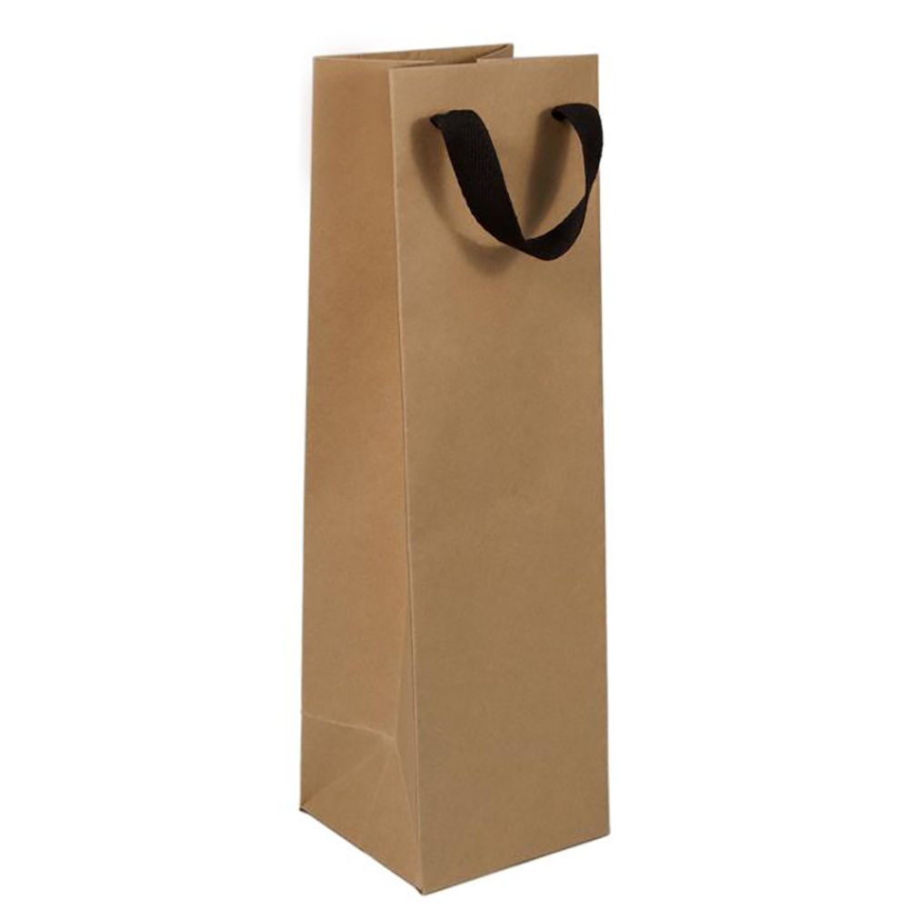 Chelsea Kraft / Black Handles - Twill Ribbon Handle Gift Bag - 4-1/2 x 4-1/2 x 15"