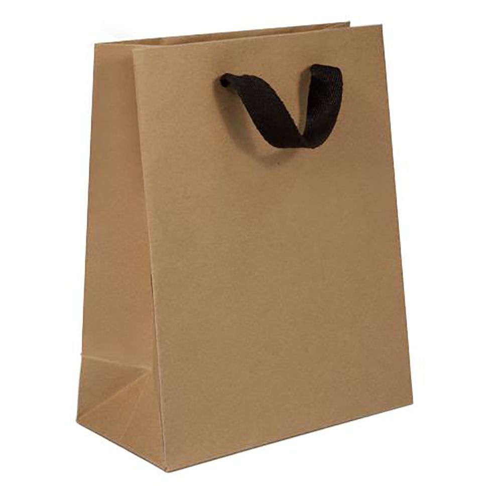 Chelsea Kraft / Black Handles - Twill Ribbon Handle Gift Bag - 8 x 4 x 10"