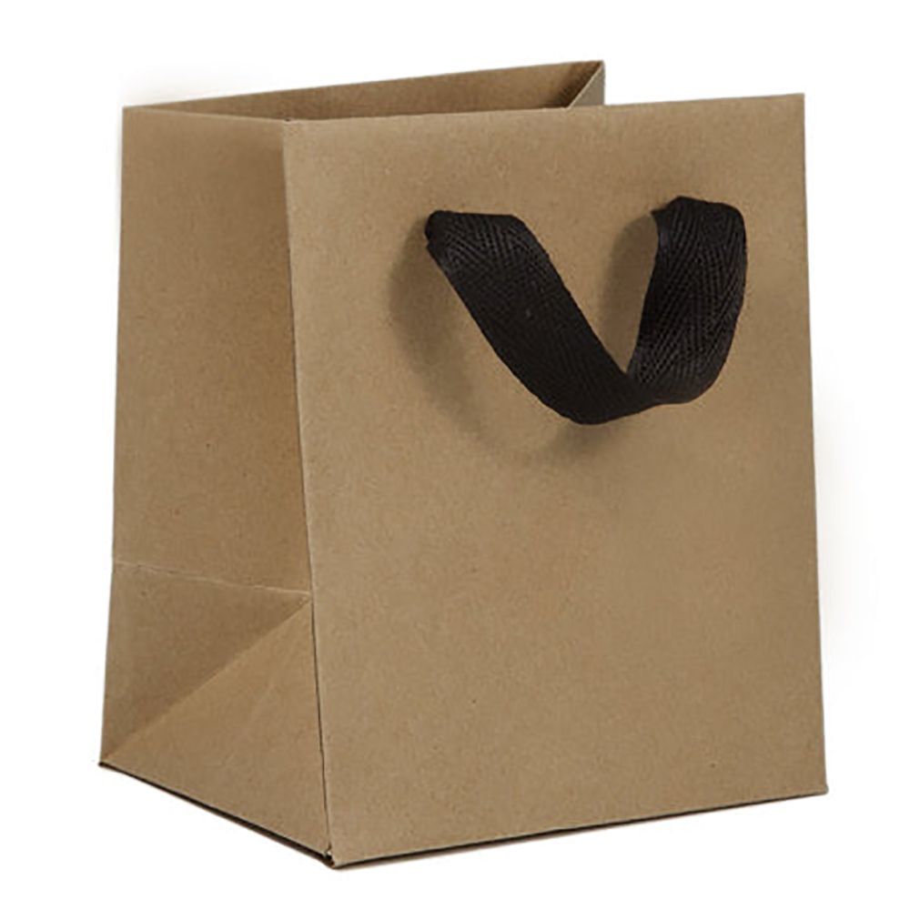 Chelsea Kraft / Black Handles - Twill Ribbon Handle Gift Bag - 5 x 4 x 6"
