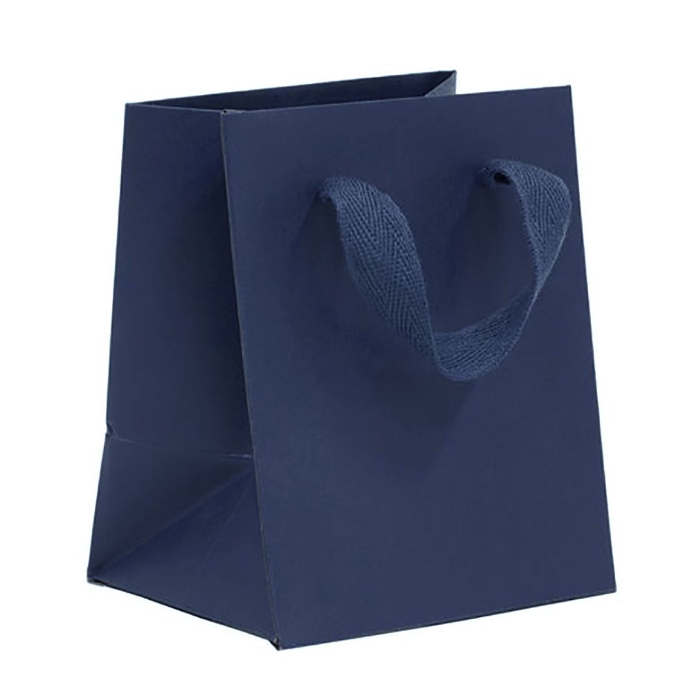 Navy - Twill Ribbon Handle Gift Bag - 5 x 4 x 6"