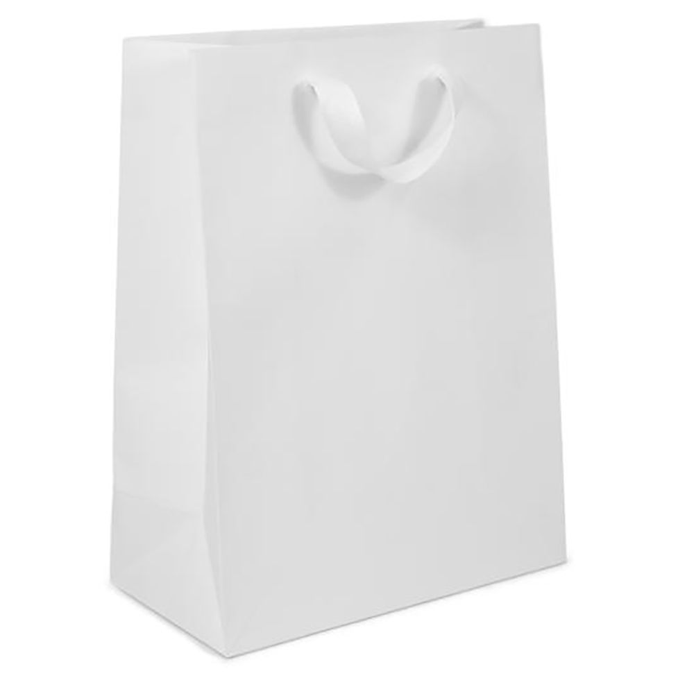 Wall Street White - Twill Ribbon Handle Gift Bag - 10 x 5 x 13"