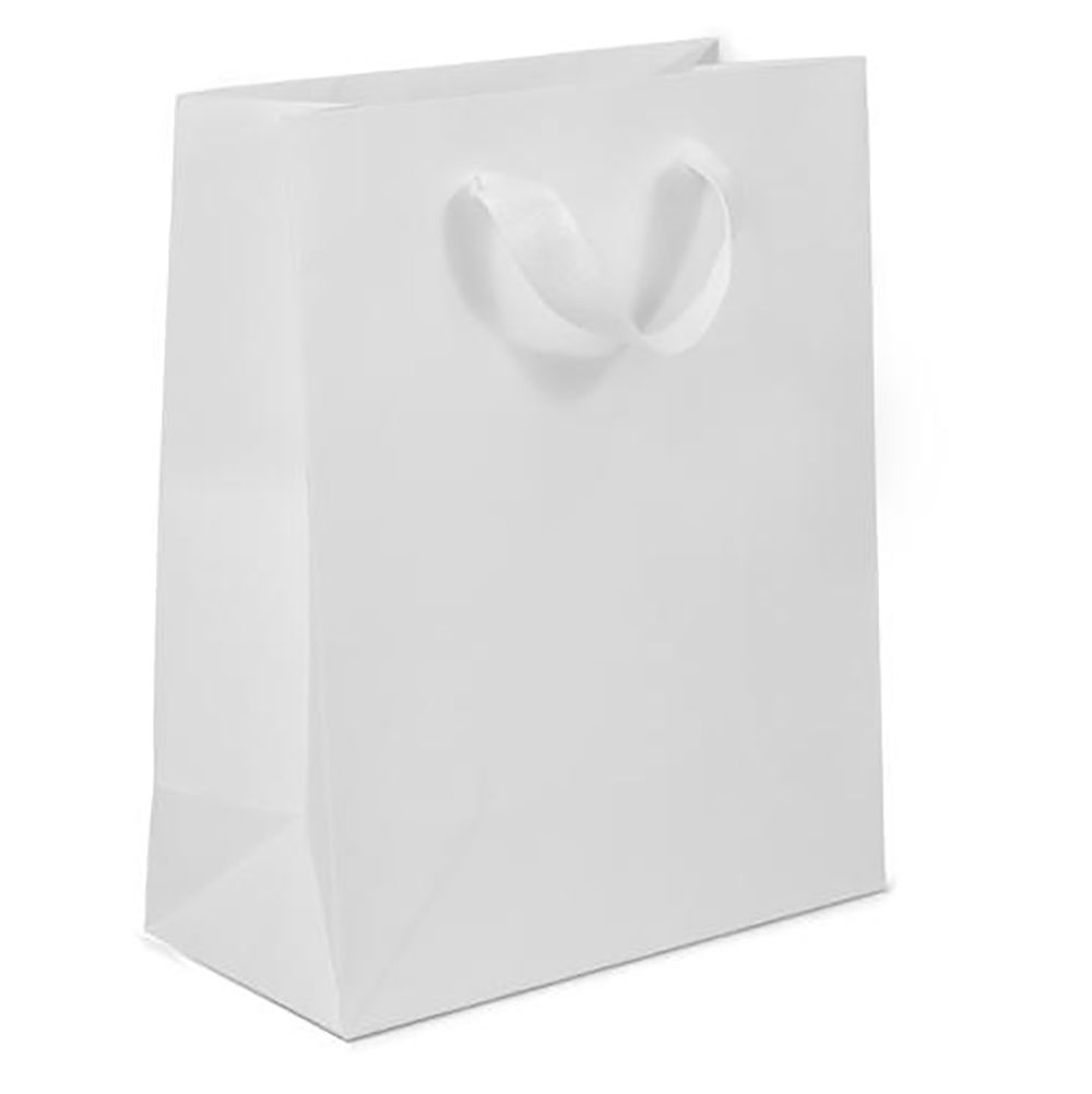 Wall Street White - Twill Ribbon Handle Gift Bag - 8 x 4 x 10"