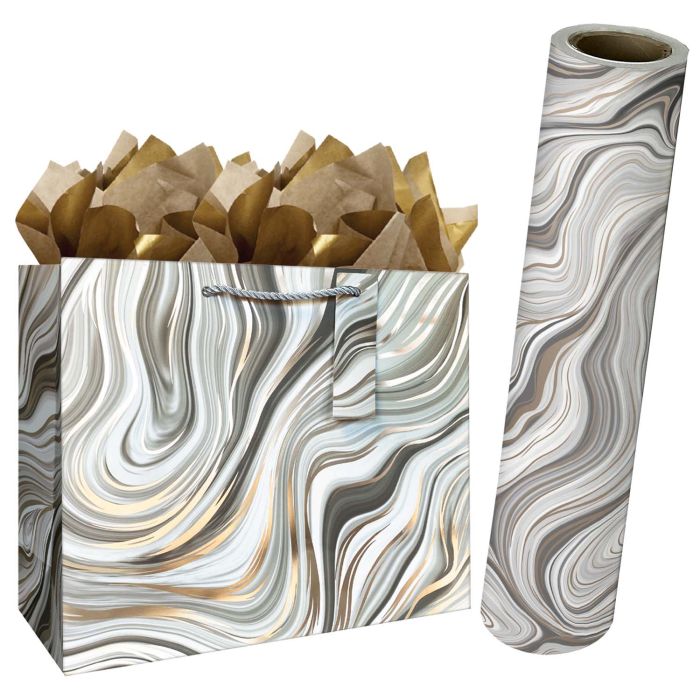 Marbleized Silver Gift Bags & Wrapping Paper
