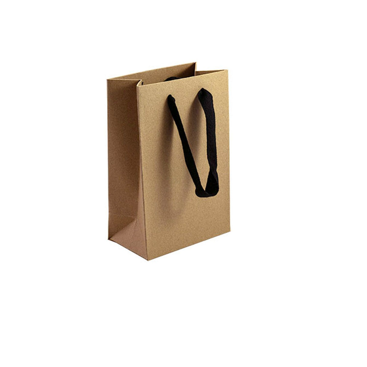 Chelsea Kraft / Black Handles - Twill Ribbon Handle Gift Bag - 5-1/2 x 3-1/4 x 8-3/8"