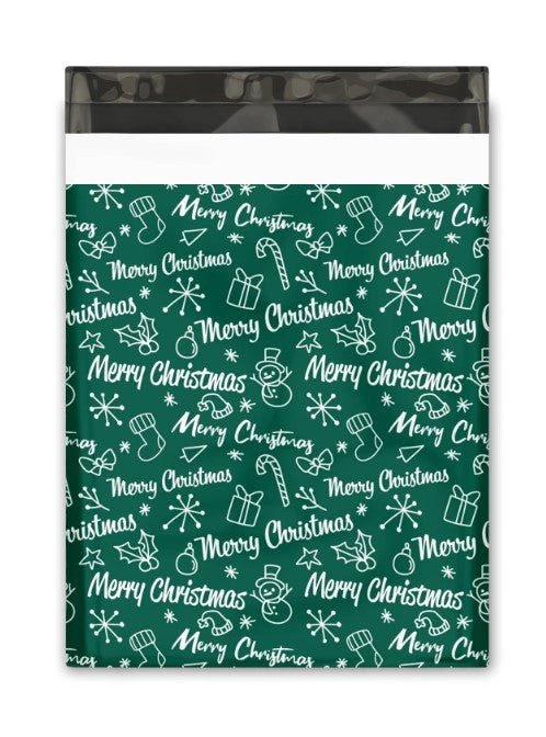Merry Christmas Green Poly Mailers Size 10x13 Colorful Shipping Bags