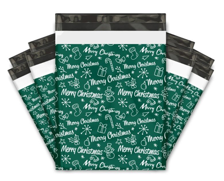 Merry Christmas Green Poly Mailers Size 10x13 Colorful Shipping Bags