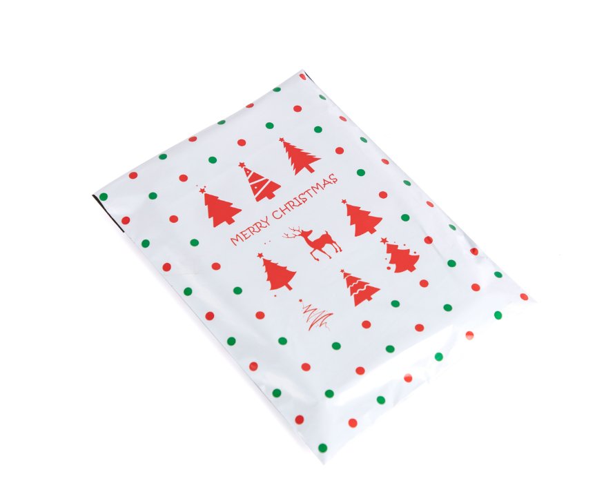 Merry Christmas Tree White Red Green Poly Mailers Size 10x13 Shipping Bags