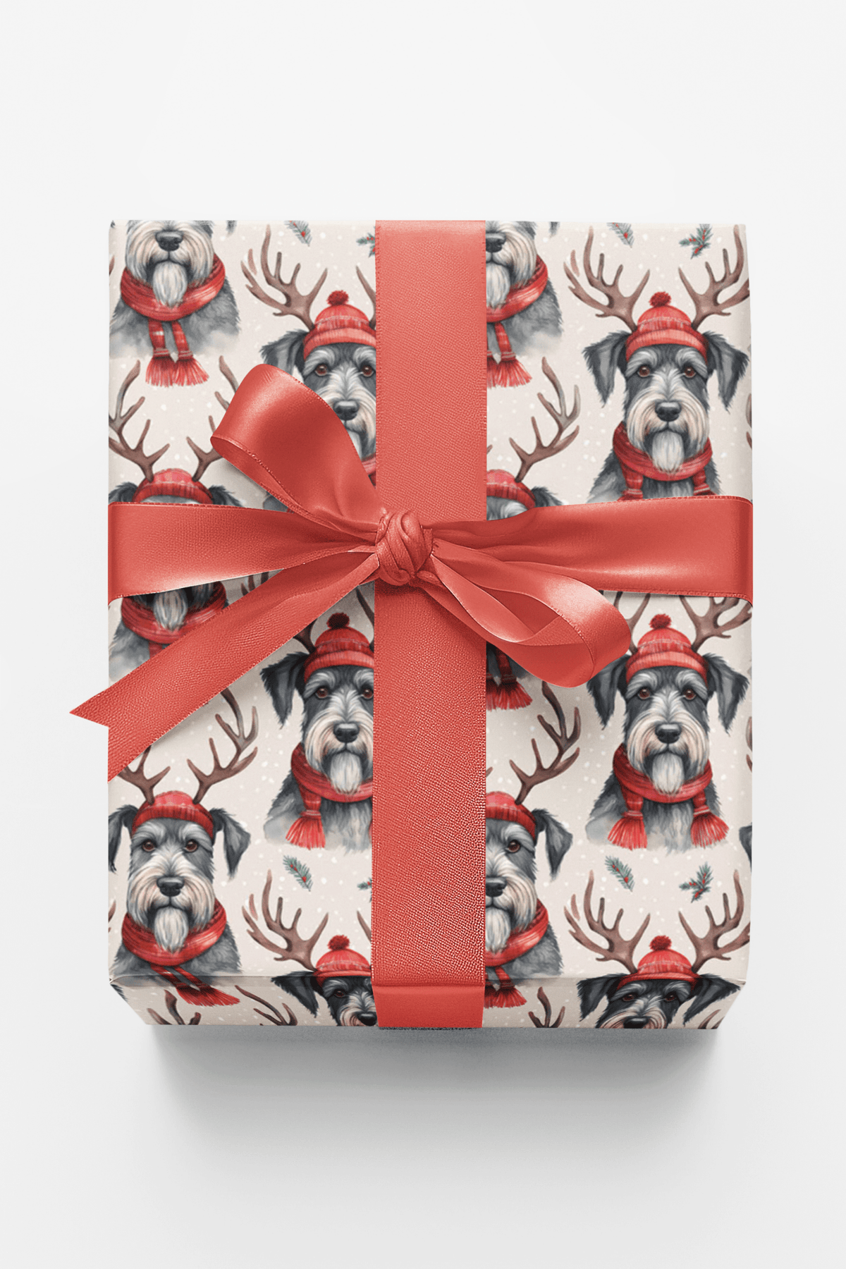 Holly Antlers & Beards - Schnauzer Wrapping Paper