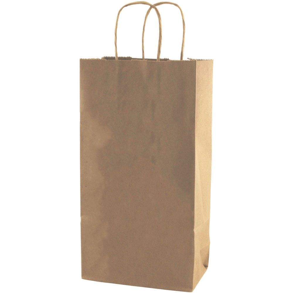 Natural Kraft - Wine Bag - Paper - 6-1/2 x 3-1/2 x 13" (Double Bottle)