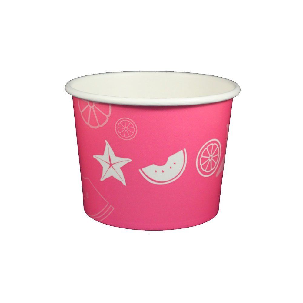 Fruit Pattern Pink - Ice Cream Cup - (16 oz) 4-3/8" Dia x 3-1/4" H