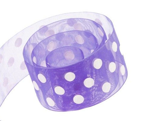 Delphinium / White Dots - Chiffon Pop Dots Ribbon - 1-1/2" x 50 Yards