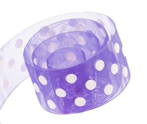 Delphinium / White Dots - Chiffon Pop Dots Ribbon - 1-1/2" x 50 Yards