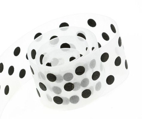 White / Black Dots - Chiffon Pop Dots Ribbon - 1-1/2" x 50 Yards