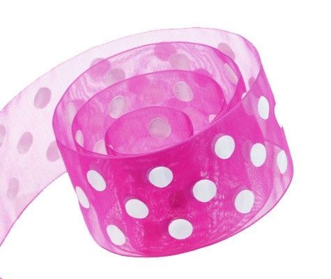 Azalea / White Dots - Chiffon Pop Dots Ribbon - 1-1/2" x 50 Yards