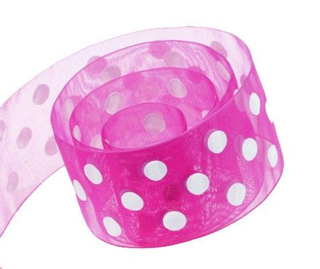 Azalea / White Dots - Chiffon Pop Dots Ribbon - 1-1/2" x 50 Yards