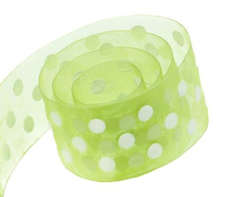 Spring Green / White Dots - Chiffon Pop Dots Ribbon - 1-1/2" x 50 Yards