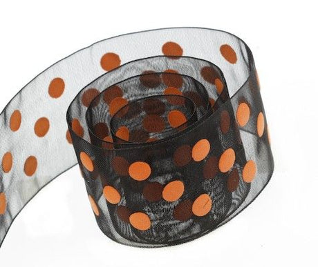 Black / Orange Dots - Chiffon Pop Dots Ribbon - 1-1/2" x 50 Yards