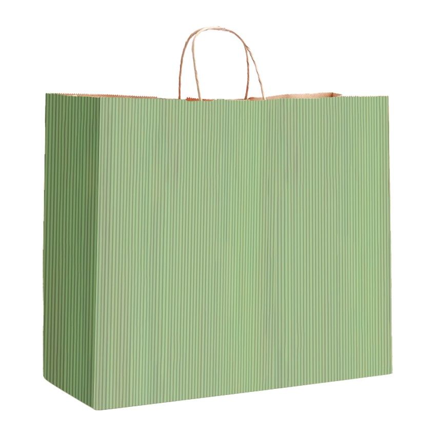 Sage Varnish Stripe - Matte Shopping Bags - 16 x 6 x 12-3/8"