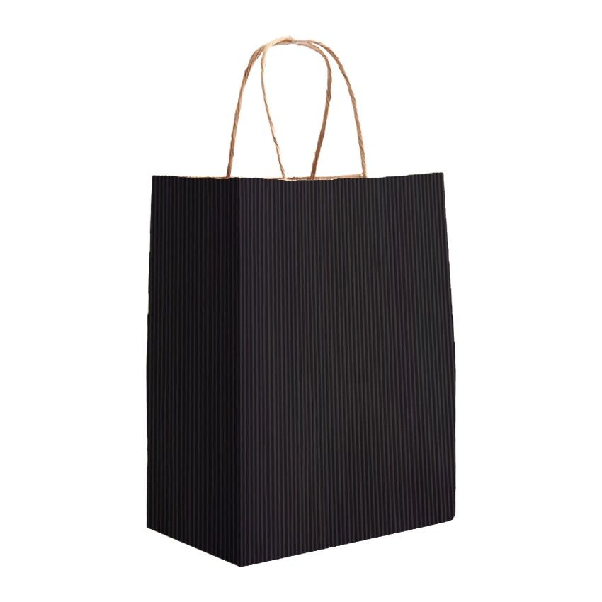 Black Varnish Stripe - Matte Shopping Bags - 8 x 4-3/4 x 10-3/8"