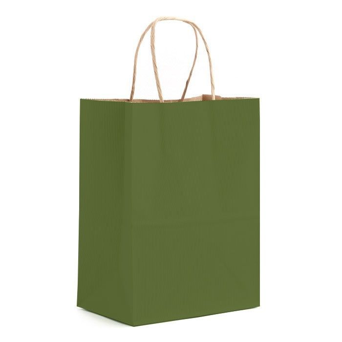 Matte Kraft Olive - Matte Shopping Bags - 8 x 4-3/4 x 10-3/8"