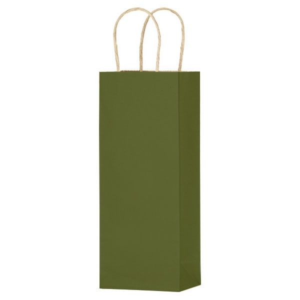 Matte Kraft Olive - Wine Bag - Paper - 5-1/4 x 3-1/2 x 13" (Single Bottle)