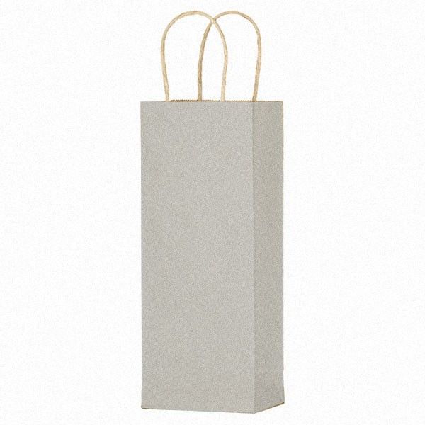 Matte Kraft Metallic Silver - Wine Bag - Paper - 5-1/4 x 3-1/2 x 13" (Single Bottle)