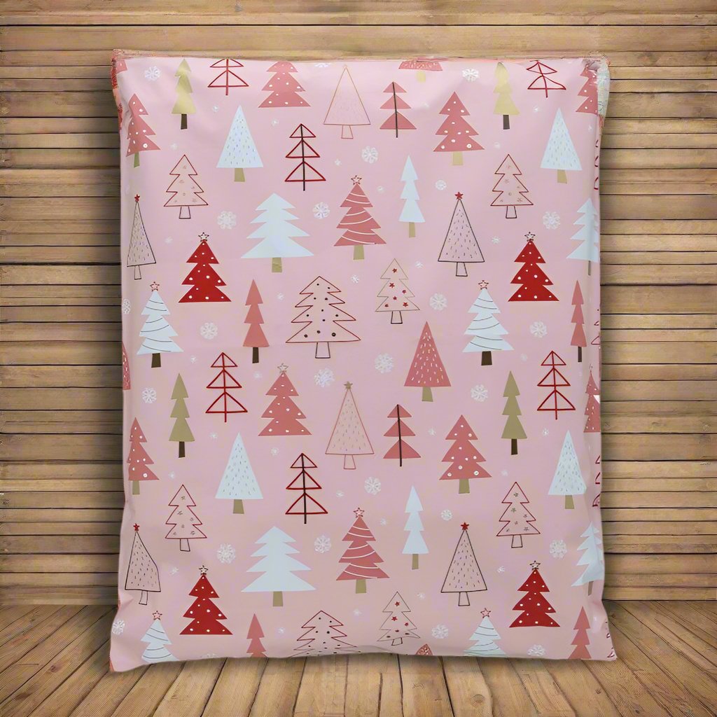Pink Christmas Tree Poly Mailers Size 14x17 Shipping Bags