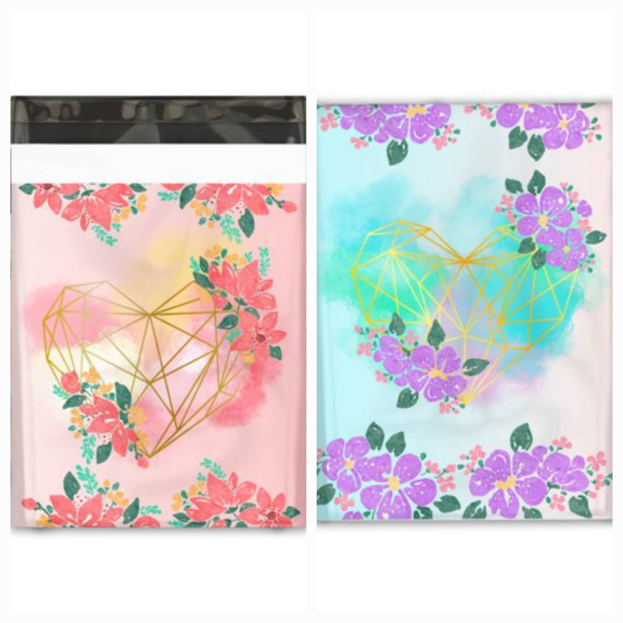 Pink & Purple Heart Poly Mailers Size 10x13 Shipping Bags