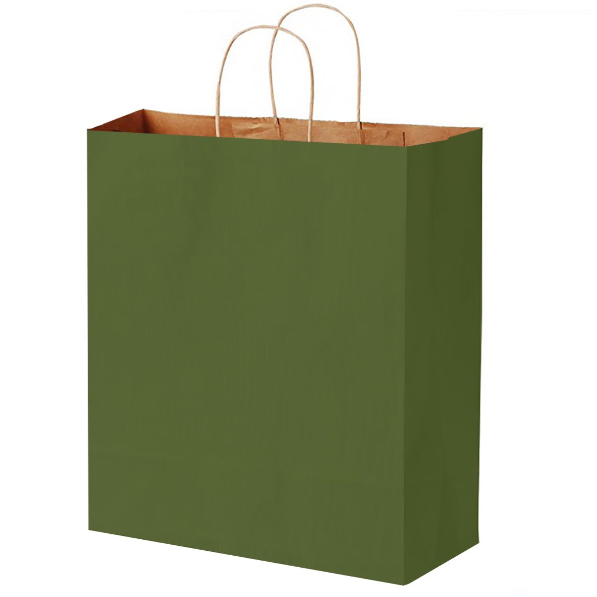 Matte Kraft Olive - Matte Shopping Bags - 10 x 5 x 13"