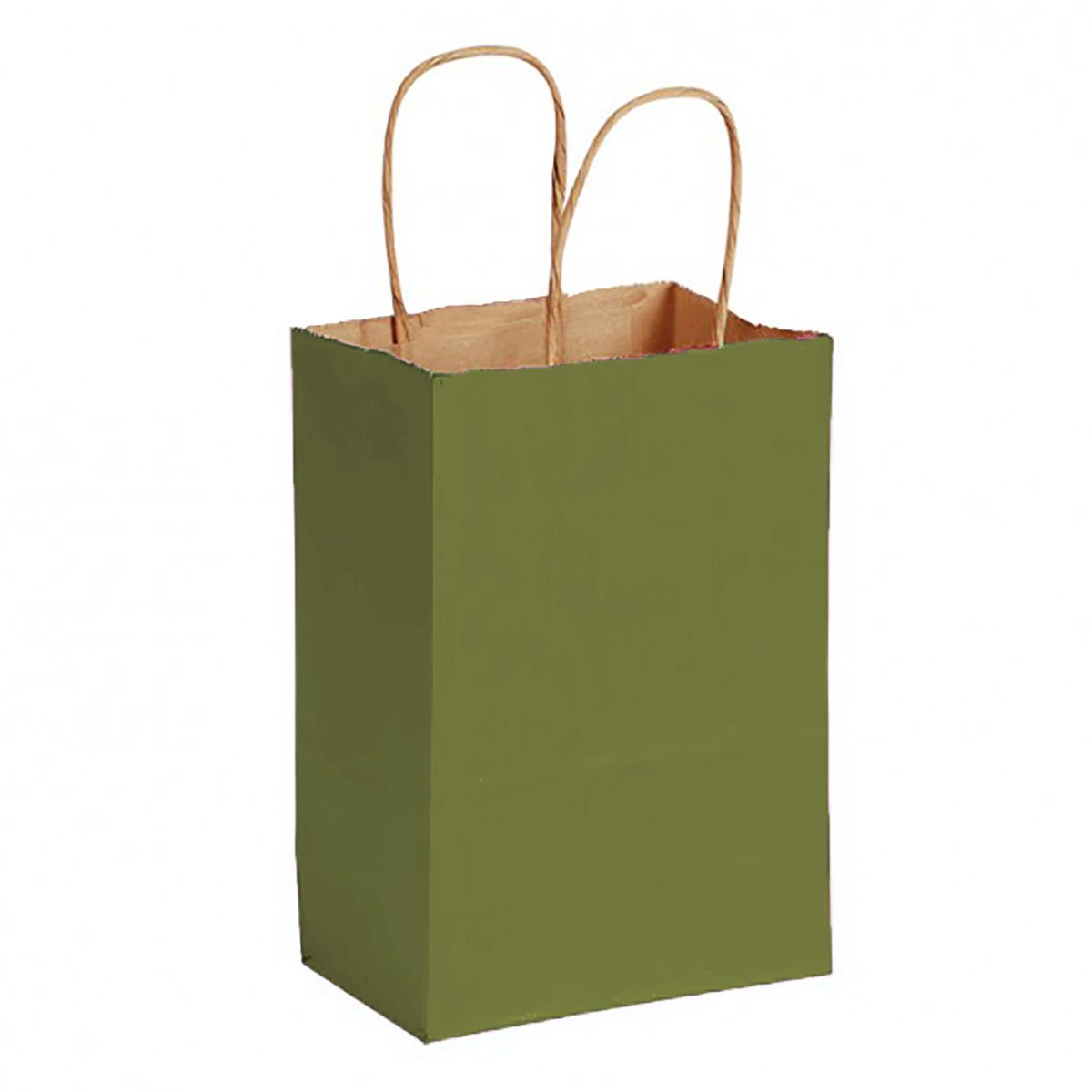 Matte Kraft Olive - Matte Shopping Bags - 5-1/4 x 3-1/4 x 8-3/8"