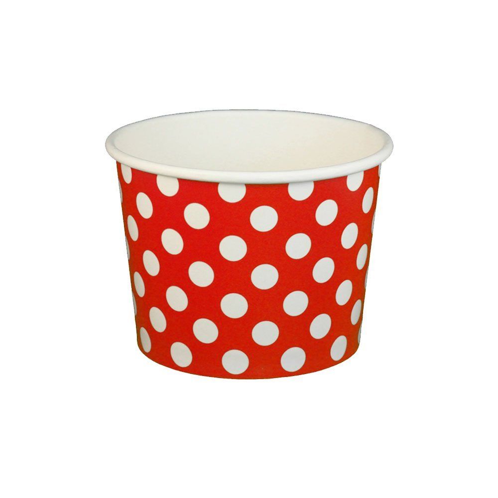 Polka Dot Red - Ice Cream Cup - (16 oz) 4-3/8" Dia x 3-1/4" H