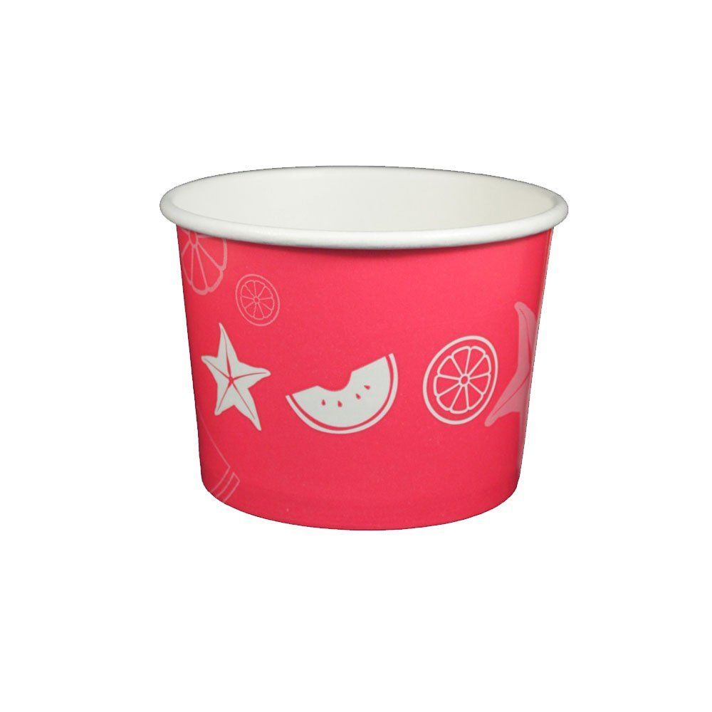 Fruit Pattern Red - Ice Cream Cup - (16 oz) 4-3/8" Dia x 3-1/4" H