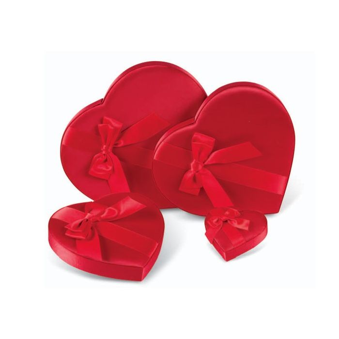Red - Red Bow - Heart Shaped Candy Box - (1 lb) 9-1/8 x 7-1/2 x 1-1/8"