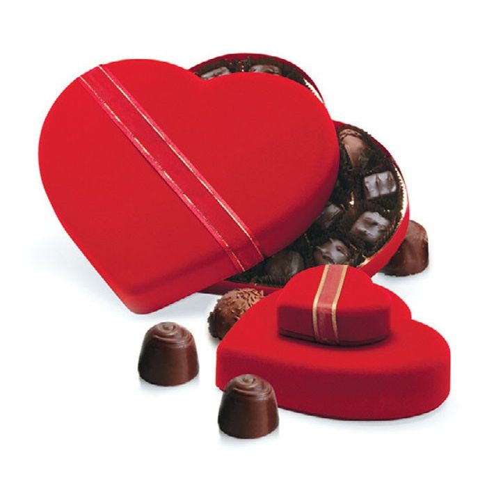 Red Velvet - Heart Shaped Candy Box - (1/2 lb) 6-3/8 x 5-1/2 x 1-1/8"